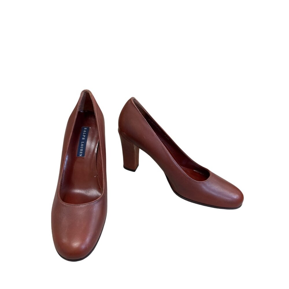 Ralph Lauren Womens Red 3" Block Heels Leather Slip-On Shoes Size 5.5B SKU 8229